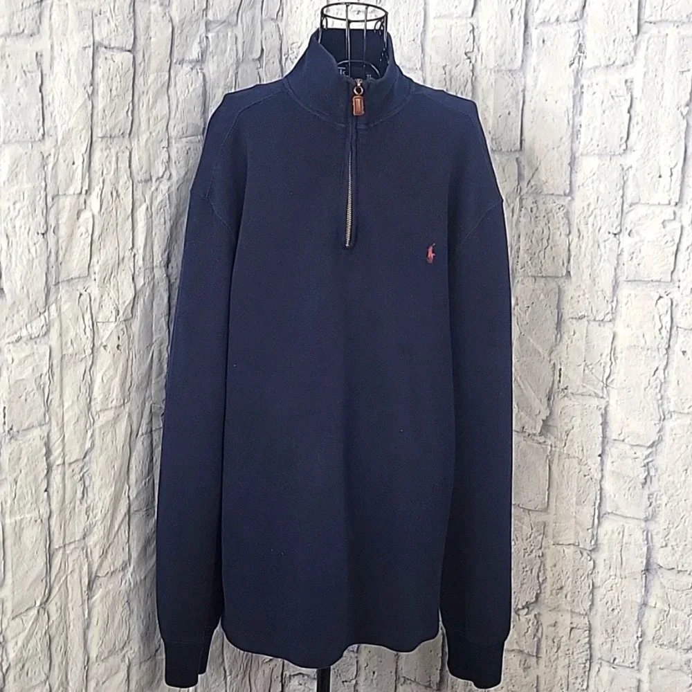 VINTAGE POLO RALPH LAUREN Men's Navy Blue 1/4 Zip Pullover Sweatshirt XL - Picture 1 of 8